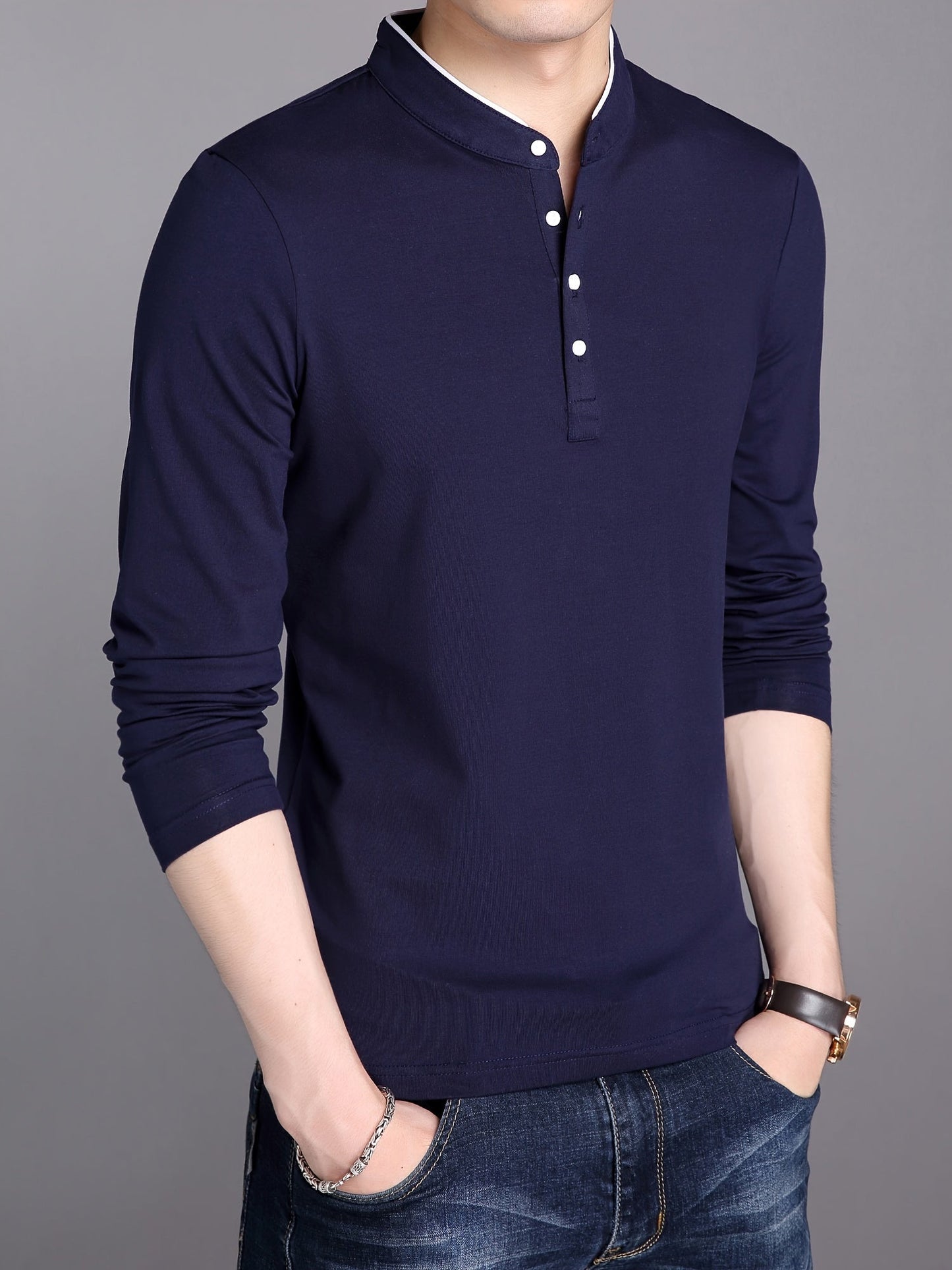 Benjamin | Top med stand - up krave og halv knap | fra Jensen Boutique