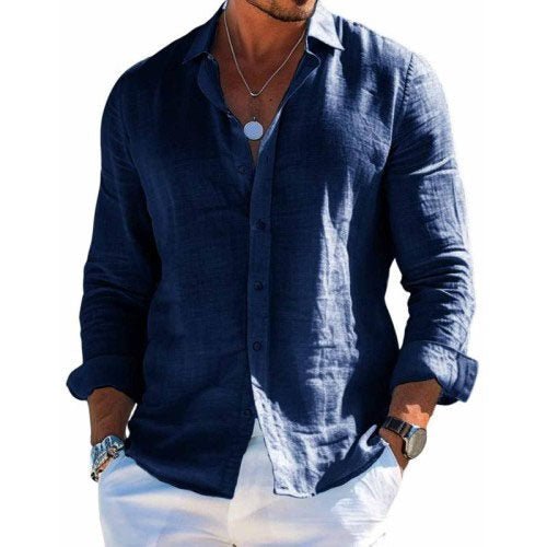 Greger - Elegant Casual Skjorte til Mænd | Heren Katoenen en Linnen Casual Uni Kleur fra Jensen Boutique
