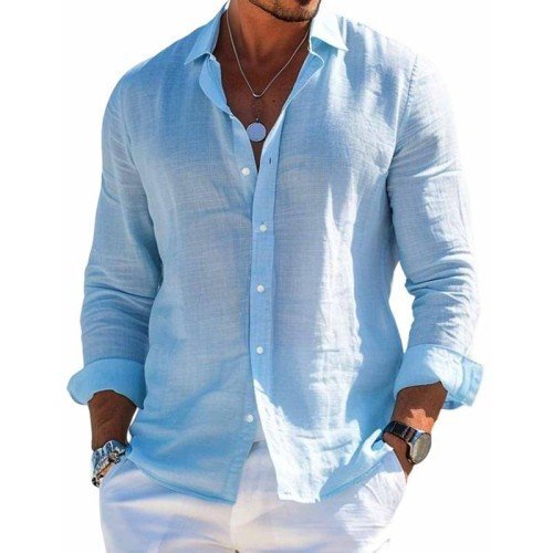 Greger - Elegant Casual Skjorte til Mænd | Heren Katoenen en Linnen Casual Uni Kleur fra Jensen Boutique