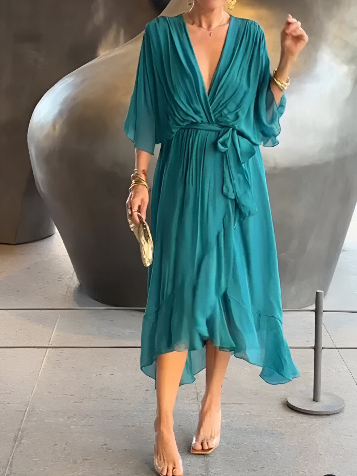 Solveig™ | Chiffonkjole med V-hals